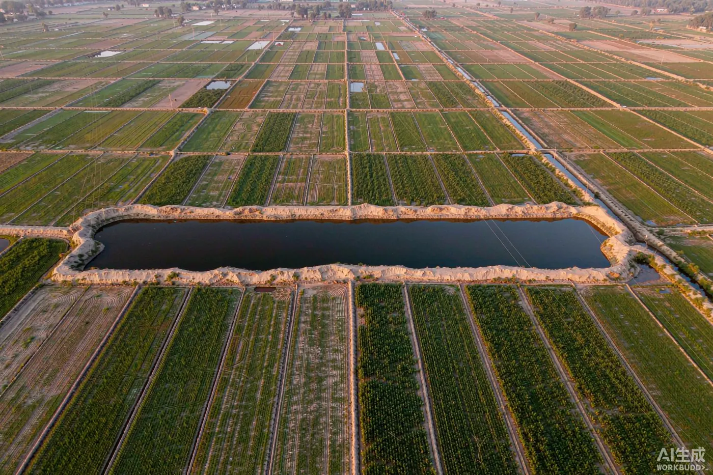 Illustration: irrigated maize fields and a canal in rural Punjab - decorative, not an actual photo of Burewala